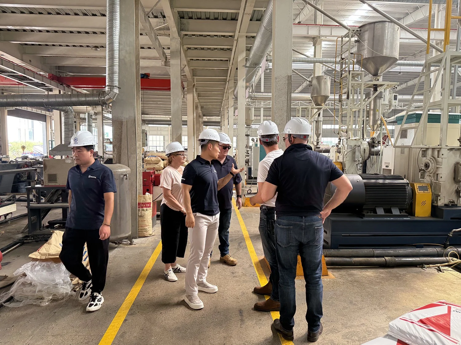 White co-extruded HDPE pipe production line at SIFFO factory