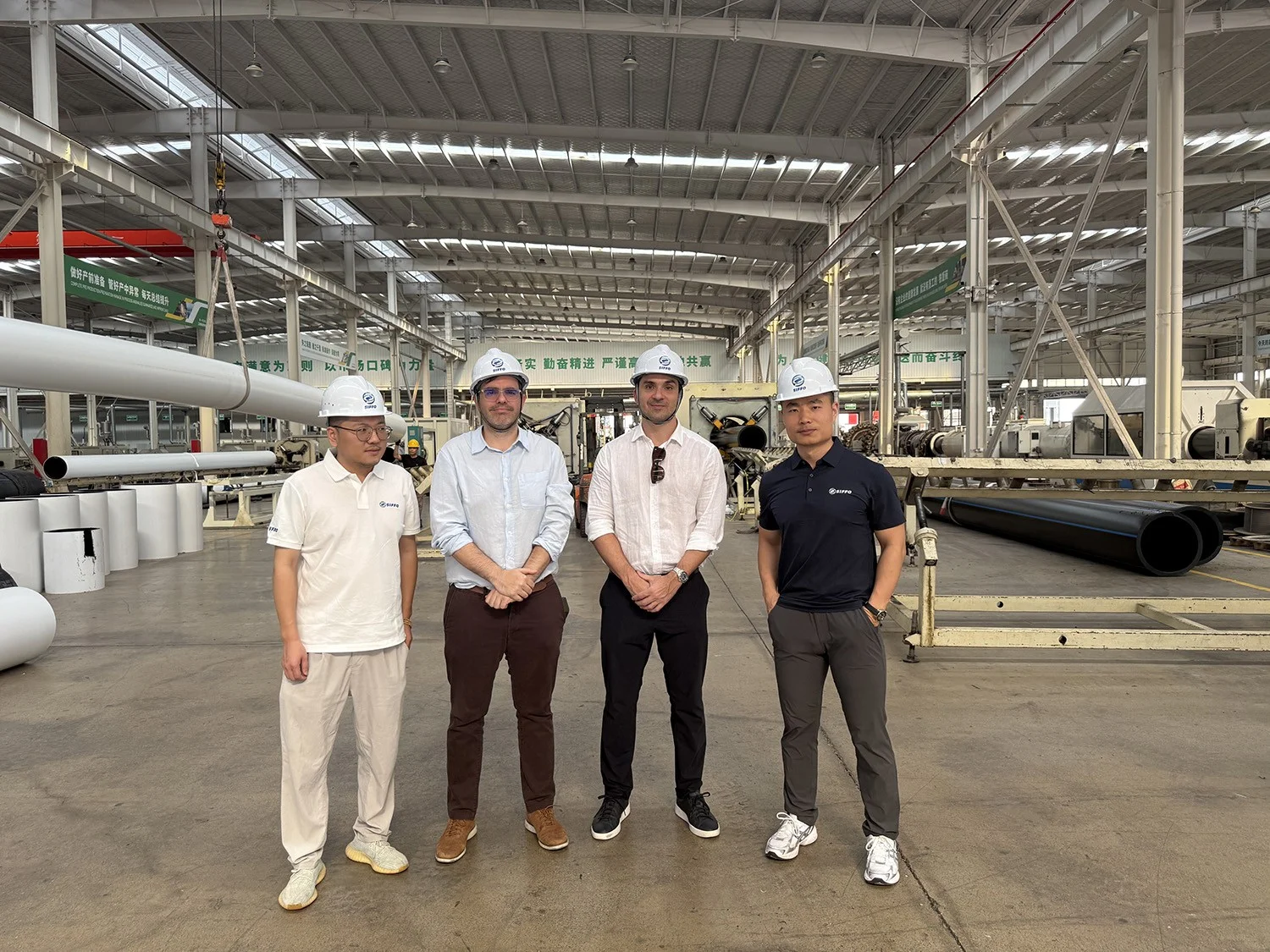 Spanish procurement and quality specialists with the SIFFO team after a White Co-Extruded HDPE Pipe factory audit